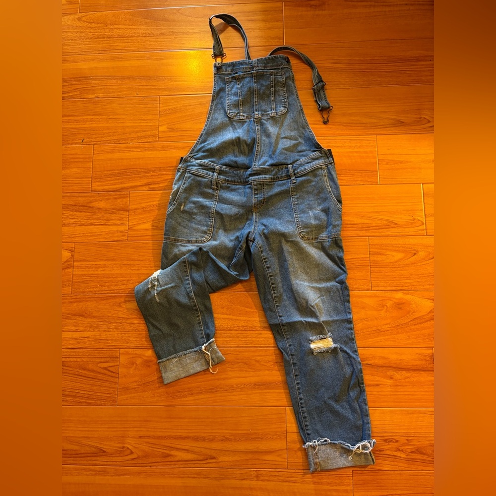Indigo Blue maternity straight leg denim overalls